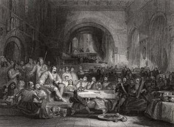 Prince Llewellyn and His Barons, engraved by William Radclyffe